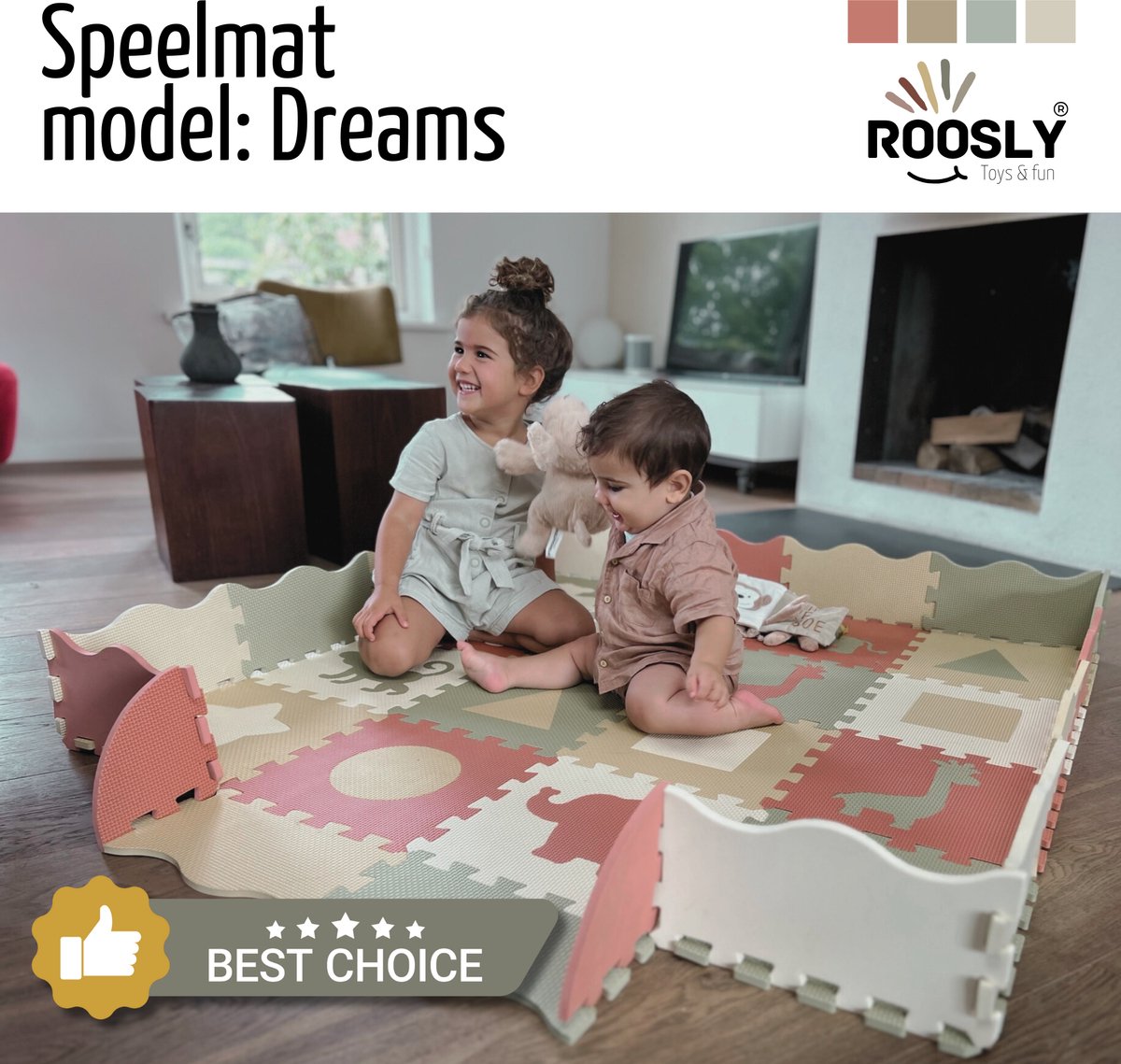 Roosly Speelmat Baby - Speelkleed Baby - babygym - kruipmat - playmat - Foam vloerpuzzel 145 x 145 cm - Opstaande Rand - Inclusief Opbergtas - speelgoed - Veilig & Zacht - Pastel — afbeelding 2