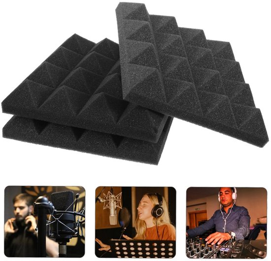 Foto: 12 stuks geluidsabsorberende wandpanelen akustische stickers geluidsisolatie voor huishouden 12 inch x 12 inch muursticker zwarte schuimplaat wand geluidsisolatie mat