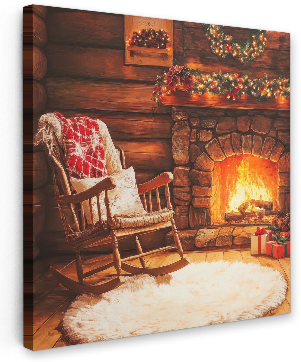 Tuindecoratie Winter - Kerst - Huis - Openhaard - Buitenschilderij decoratie.