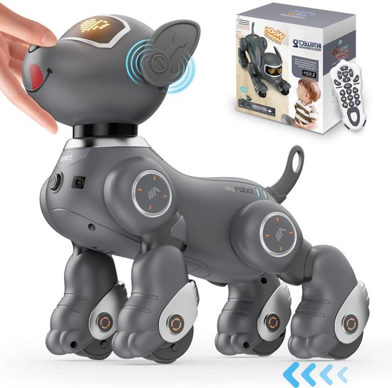 VATOS Robot Hondenspeelgoed Grijs - Stem 2.4 GHz RC Robot Hond - Aanraaksensoren 20+ Reacties Robotmaaier Hondenren Speelgoed Voor Kinderen 3 jaar