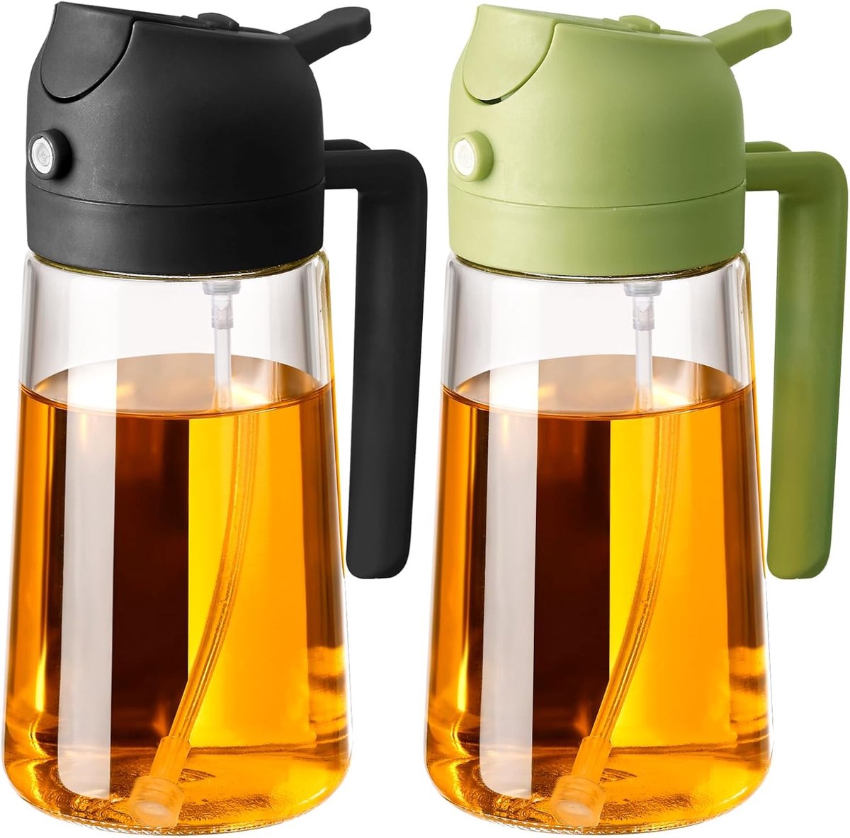 2 Stuks 450ml Olie Sprayfles - Olie- & Azijnstellen - Glas - Olijfolie Sprayer - olie sprayer - Keukengereedschap - BBQ Accesoires - Oliespuit - Glazen oliespray voor airfryers en salades - vaatwasserbestendig - Zwart en Groen