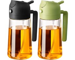 2-pack - 470 ml oliesprayflessen - Keukengerei - Herbruikbaar - Vaatwasserbestendig - Glazen oliespray voor airfryers en salades - (Zwart en Donkergroen)