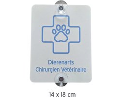Autobord | "Dierenarts/ Chirurgien Vétérinaire" | 14 x 18 cm | + 2 zuignappen | Tijdelijk label autoraam | Autoruit | Tweetalig | Veterinair | Veearts | Medische assistentie | Tijdelijk parkeren | Nederlands/ Frans | Diergeneeskundige | 1 stuk