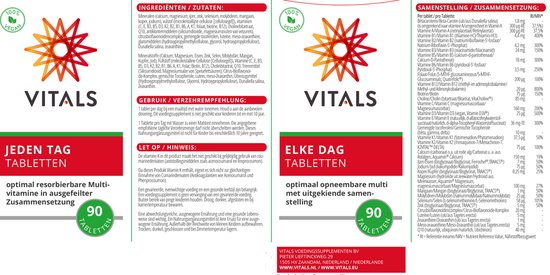 Vitals Elke Dag - 90 tabletten - multivitamine. Optimaal opneembare multi met een uitgekiende samenstelling.