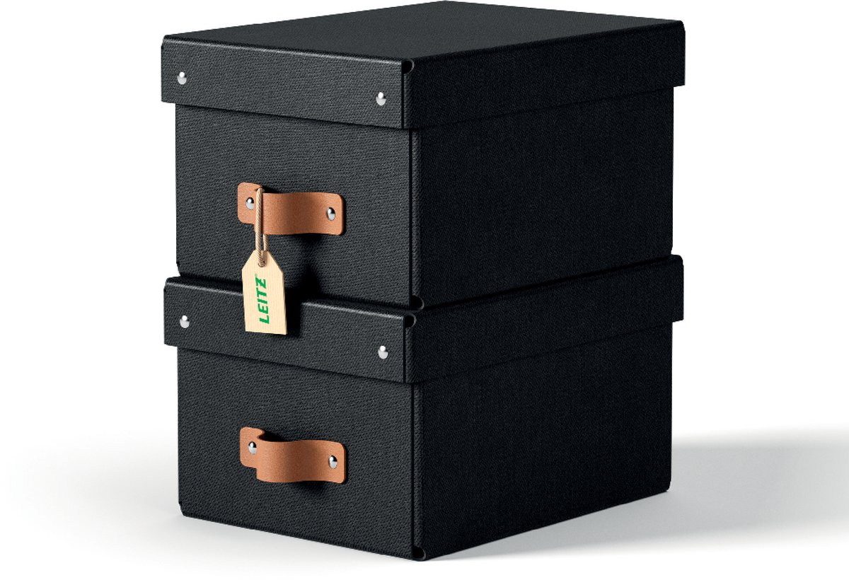 Leitz Puro Kleine Opbergdoos met Deksel - Set van 2 - 7L - 100% Gerecycled Karton - Zwart