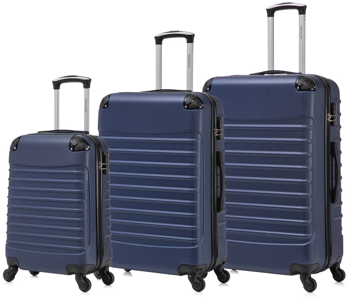 Travelerz Rome Kofferset 3-Delig – Handbagage 39L + Medium 69L + Extra Large 95L – Lichtgewicht ABS – Spinner Wielen – Donker Blauw – Met Cijferslot