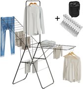 STAUS&BACH Aeriq Flex - Étendoir à linge avec pinces et sac à pinces - 20 m Étendoir à linge pliable robuste - Acier - Zwart