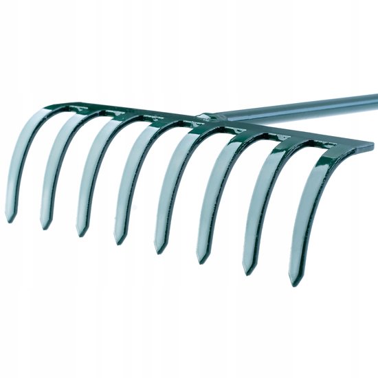 KADAX Hark, kleine hark met steel, bladbezem van metaal, bladhark voor tuin, bloembed, gazonhark, tuingereedschap, hooikoork, tuinhark, groen (60 cm, 8 tanden) van Merkloos	 — afbeelding 5