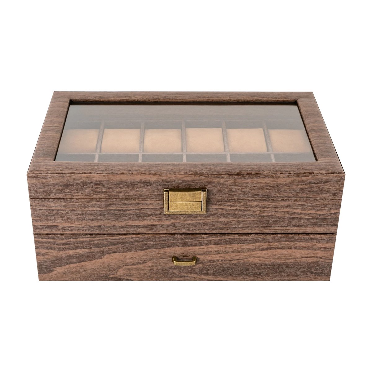 Hennova Horlogedoos - Horloge doos - Horlogebox - Sieraden - 24 Compartimenten - Met glazen deksel - Hout - 34 x 21 x 15 cm