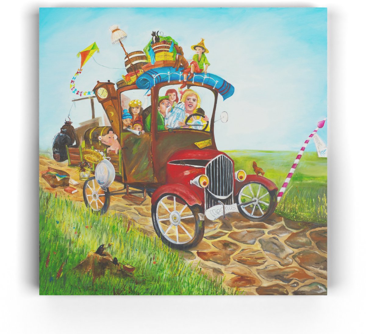 Twinkelschilderijen wanddecoratie kinderkamer - Holder de Bolder - Print op canvas van schilderij - Wanddecoratie met auto kinderkamer en babykamer - Muurdecoratie 20x20cm| Incl GRATIS ophangsysteem |
