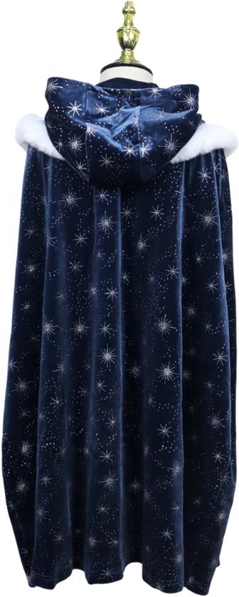 Joya Kids® | Cape de princesse d'hiver de Luxe pour enfant | Velours bleu foncé avec étoiles | Cape de déguisement pour fille avec capuche et fourrure blanche | Cape de la Reine des Glaces | 72 cm | Déguisement d'hiver | Édition de luxe