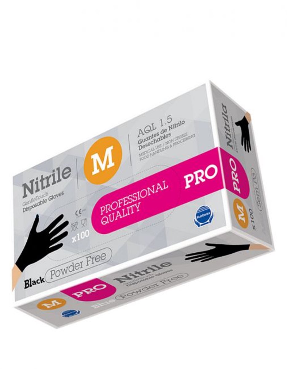 Nitrile Professionele handschoenen extra dik- maat M-zwart 50 sets