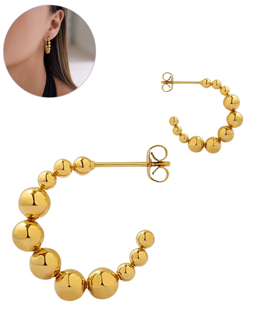 Semyco Statement Oorbellen Dames – Oorringen 22 mm (groot) met bolletjes - Goudkleurig - Waterproof – Luxe verpakt – Lumi