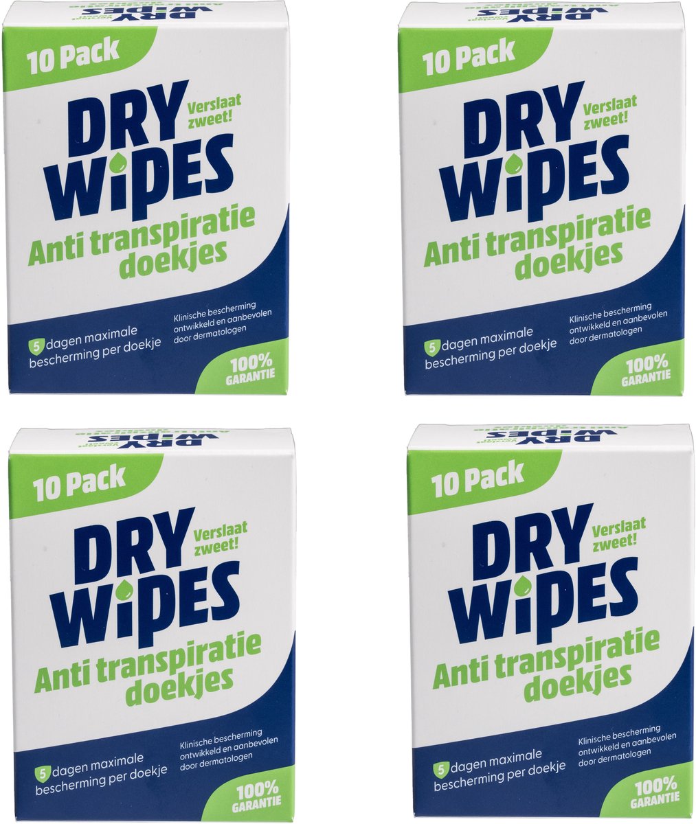Drywipes - anti transpiratie wipes - 4 pak - 4x10=40 anti transpiratie doekjes - Voordeelverpakking