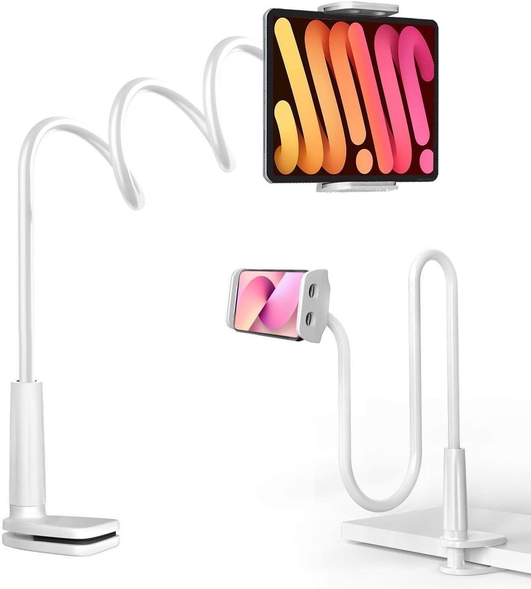 Giraffenstatief voor telefoon -Flexibel telefoonstatief-Buisstatief -Smartphonehouder met Zwanehals - Universeel voor iPhone, Samsung, iPad & Alle Telefoons Hoogteverstelbaar & 360° Draaibaar - Stevige Klembevestiging voor Bureau, Bed, Auto & Keuken