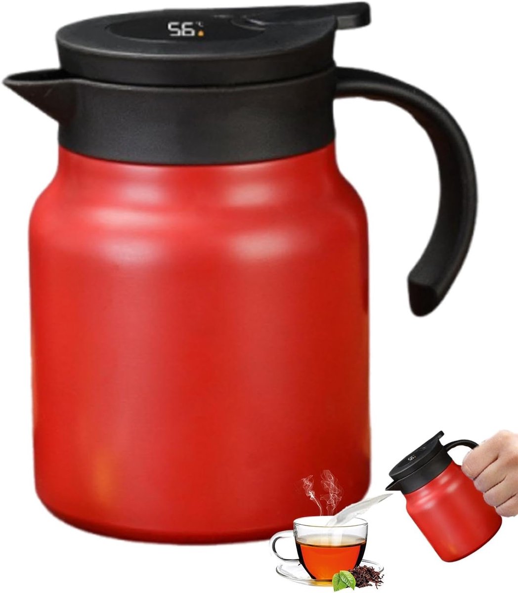 Theepot - Theepot met filter - Dubbele muurvacuüm thermo - Roestvrijstalen theepot - Rood