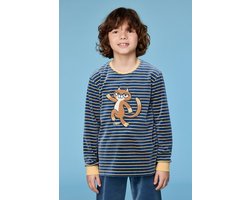 Woody Jongens-Heren pyjama antraciet-gele stree - maat 164/14J