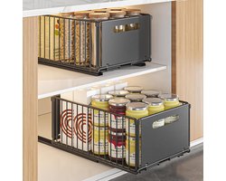 Gootsteenkast Organizer Set van 2 - Uitschuifbare Keukenlade - Zwart - 25Lx37Px19Hcm
