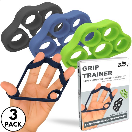 Boncy® Premium Handtrainer Set - 3-Pack - Grip trainer Onderarm , Hand & Pols - Handknijper Fitness Gripper - Handtrainers Vingertrainer Gripster voor Forearm