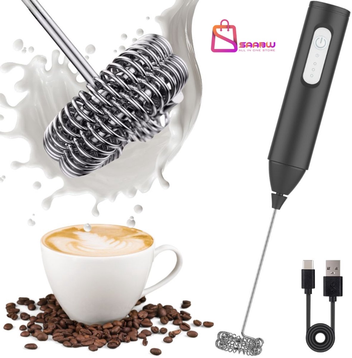 Melk Opschuimer – Elektrische Melkopschuimer Mini & Handmatig – Koffie Mixer Met Houder – Perfecte Melkopschuimers voor Cappuccino & Latte – koffiezetapparaat – koffiemachines – 72302