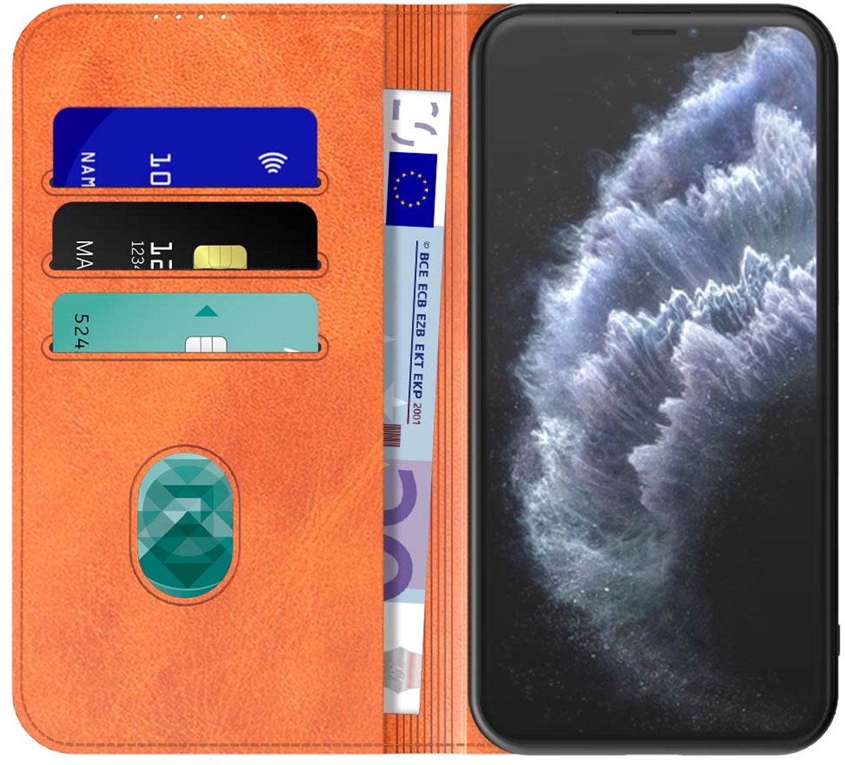 Geschikt voor iPhone 11 Pro Telefoonhoesje Bruin Kunstleer Met Magnetische Sluiting - Portemonnee BookCase Met Pasjeshouder - ProtX
