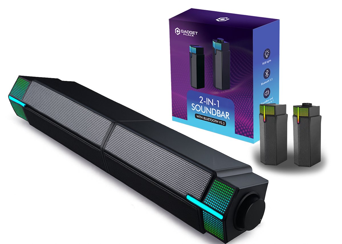 Bol.com 2 in 1 Soundbar PC speakers met Bluetooth 5.3 - RGB verlichting - Speakerset - Computer Speakers aanbieding