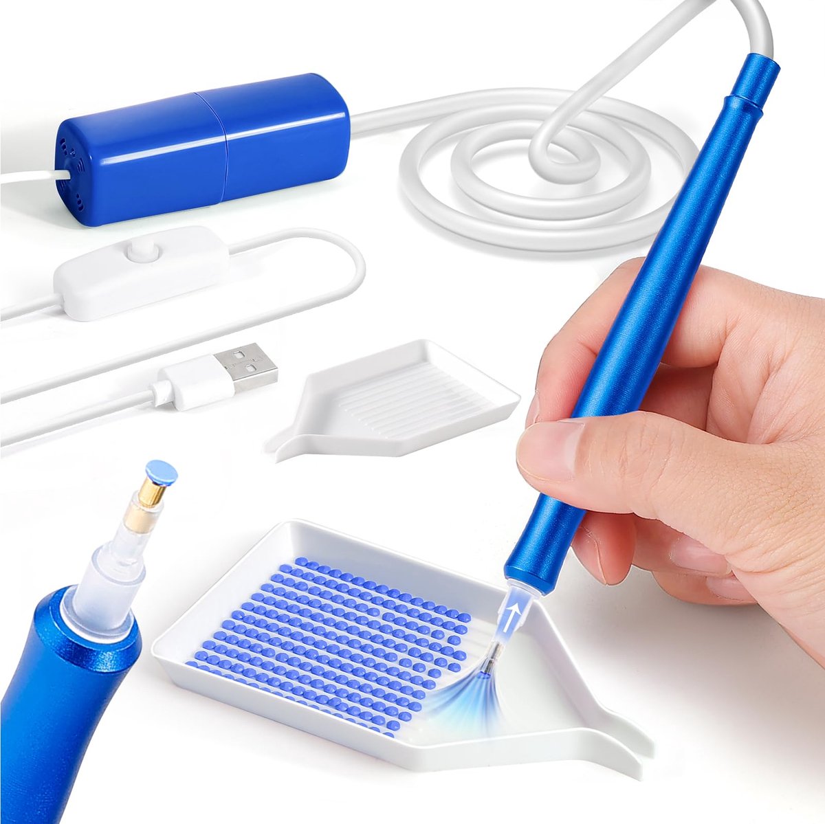 Elektrische Diamond Painting Pen met Vacuümfunctie - Met Opbergvak - Blauw