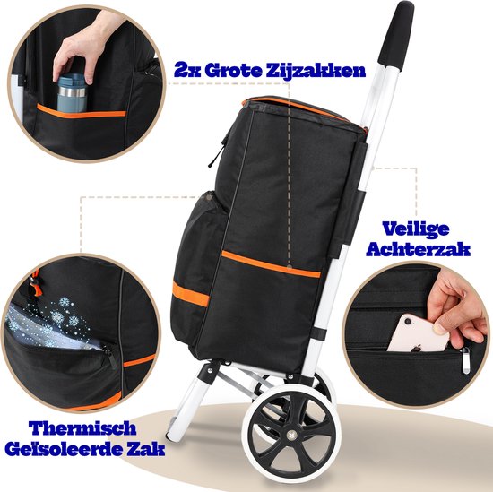 Eskey Boodschappentrolley met koelvak - Opvouwbaar - Boodschappenwagen - Waterdicht - 50L - Reflectoren