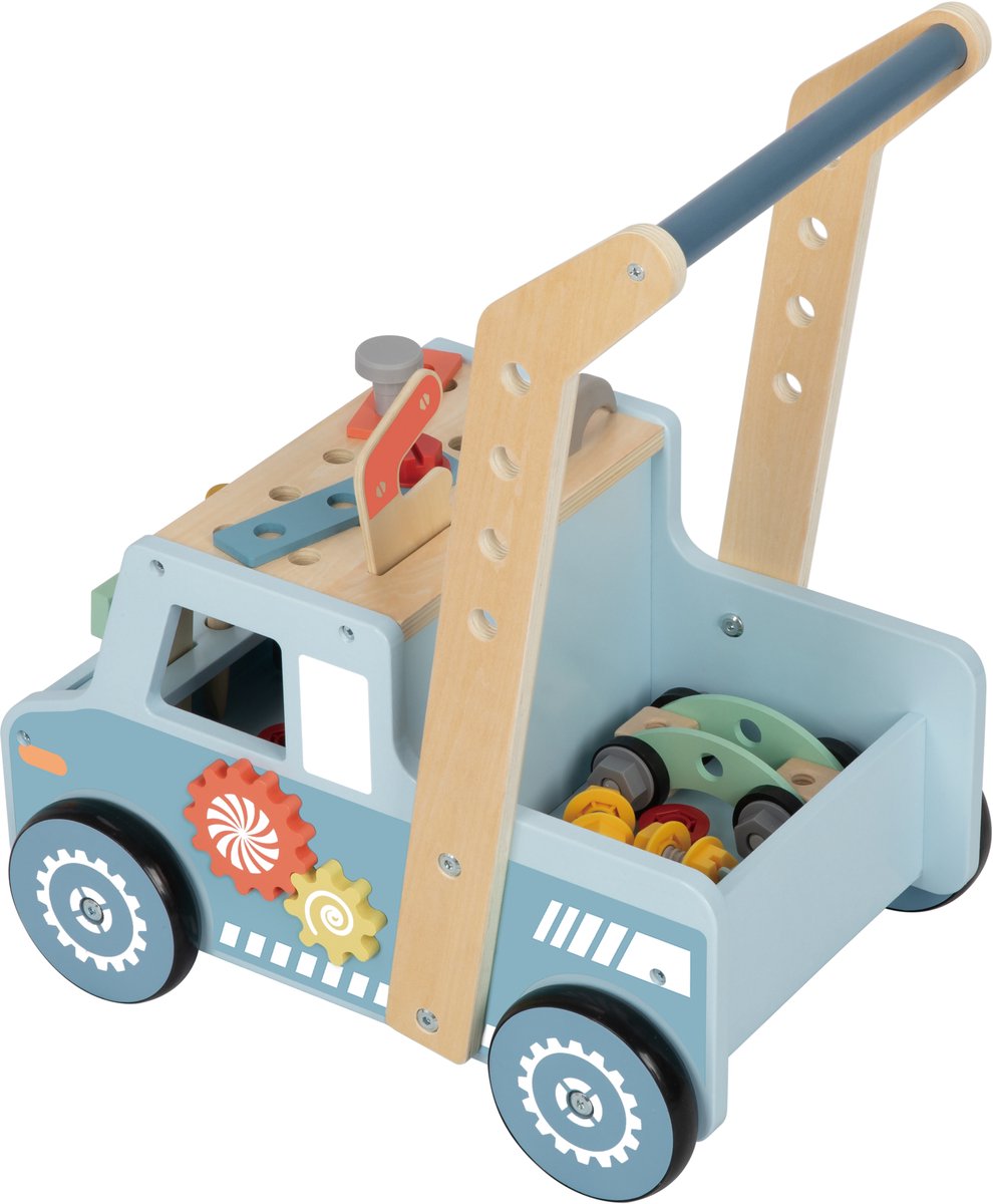 Houten Klus Loopwagen – Gereedschap & Werkbank Auto | Inclusief Accessoires | Loopwagen vanaf 12 maanden | Educatief Houten Speelgoed voor Peuters
