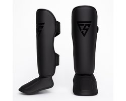 Protège- Protèges-tibias FIGHTSENSE Pro Style – Noir sur noir – Taille S – Pour le kickboxing et le muay thaï