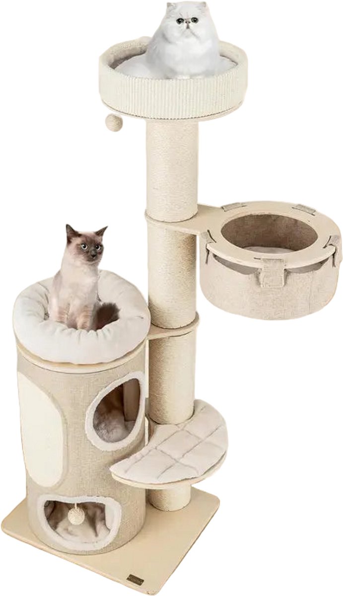 Kattenkrabpaal – Krabpaal – Krabmeubel – Kattenhuis – Klimpaal – 2-laags met Sisal Bekleding – Inclusief Hangmat en Speelballen Kattenkrabpaal – Krabpaal – Krabmeubel – Kattenhuis – Klimpaal – 2-laags met Sisal Bekleding – Inclusief Hangmat en Speelballen