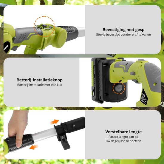 ApexArte® Telescopische Snoeischaar - Mini Kettingzaag - Heggenschaar - Takkenschaar - Takkenzaag - Elektrische Snoeizaag met Accu - Groen van ApexArte — afbeelding 2