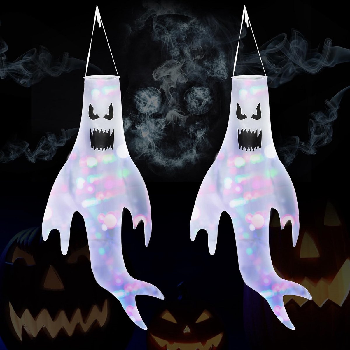 Merdoo Halloween lichtsnoer - Halloween Lampes - verlichting - Lantaarn - Halloween verlichting decoratie - 2 x verlichte spoken - H 1.2M