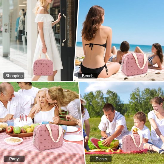 Koelrugzak - Picknicktas - Lunchtas - Lunchtas Volwassenen - Lunchtas meisjes - Roze bloemen lunchtas - Schooltas voor kinderen - Leuke lunchtas - Perfect voor werk - picknicks - het strand - reizen of andere buitenactiviteiten van Merkloos — afbeelding 2