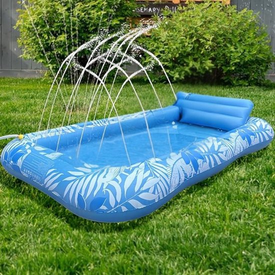 Solarium - Transat Adultes - Matelas de natation gonflable - Avec dossier - Design jet d'eau - Piscine Opblaasbaar pour fêtes - Espace spacieux et confortable - 208 x 130 cm - Blauw