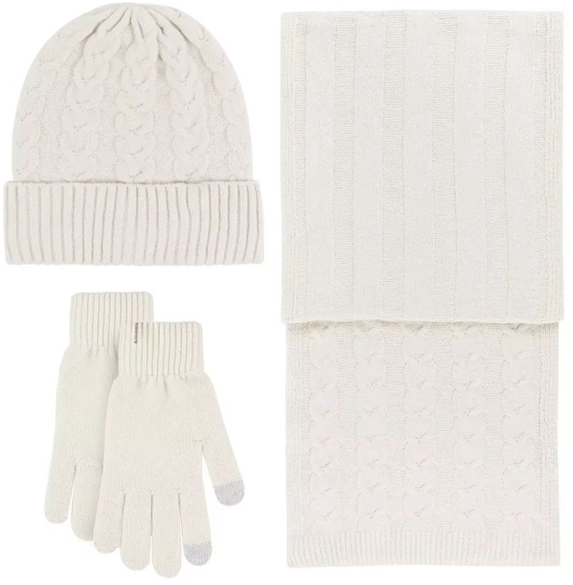 3-delige Dames Winterset – Warme Sjaal, Muts en Handschoenen Set in Effen Kleuren | Dikke Fleece Dubbele Laag Winteraccessoires – Wintermuts, Wanten, Nekwarmer