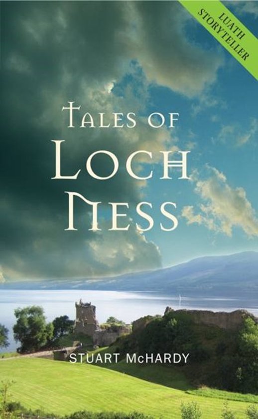 Boek 'Tales of Loch Ness' met een foto van een kasteelruïne aan de oever van een meer, onder een dramatische hemel.