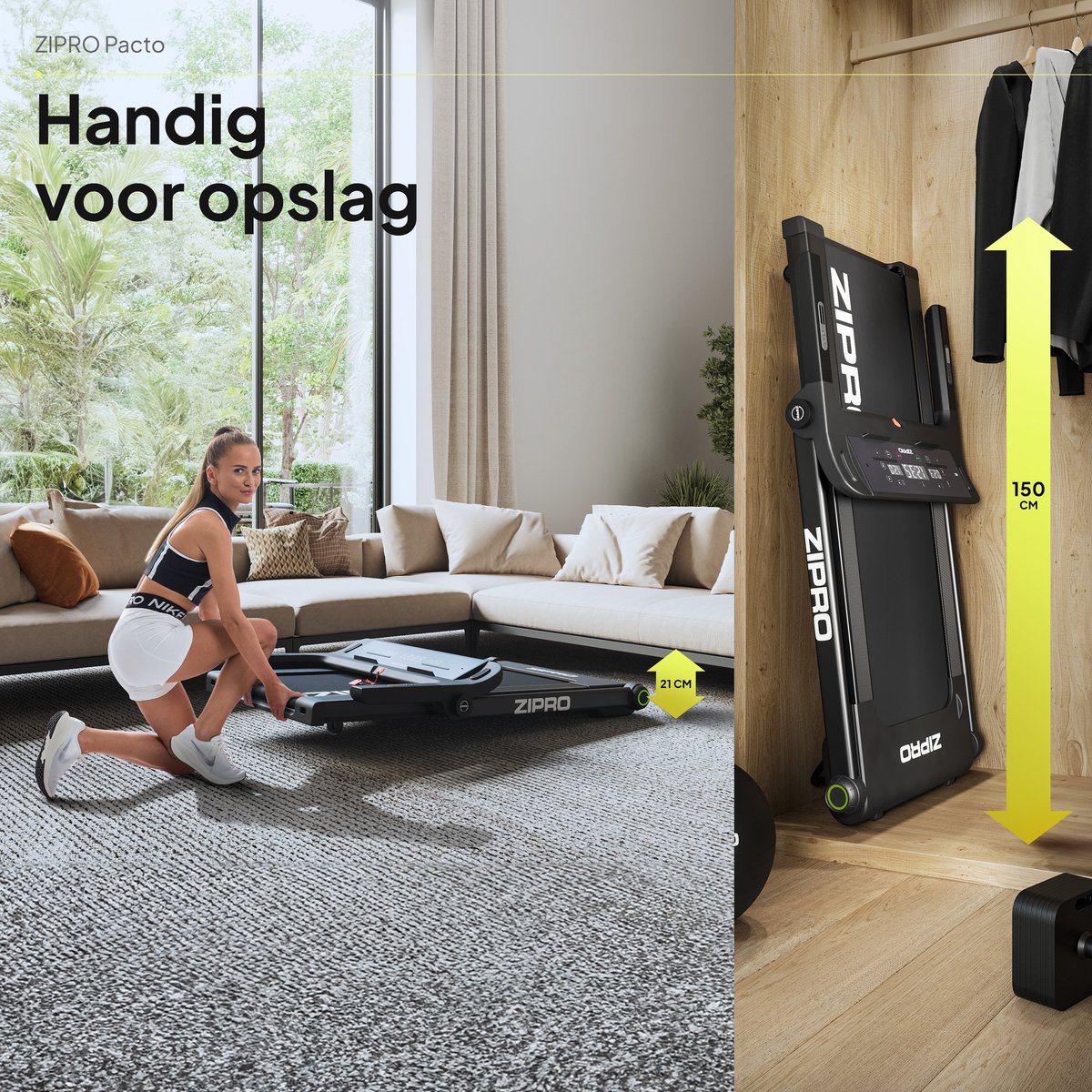 Zipro® Loopband Pacto 16 km/h Compact Zwart - afbeelding 2