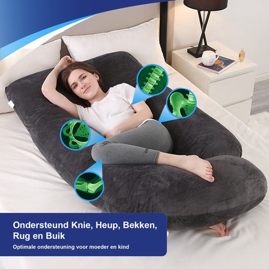 Sleeptight Zwangerschapskussen U vorm 140 x 80 x 22 cm - Zijslaapkussen Volwassenen - Lichaamskussen ondersteunend Zijslaper - Voedingskussen - Rolkussen Body pillow 3KG — afbeelding 4