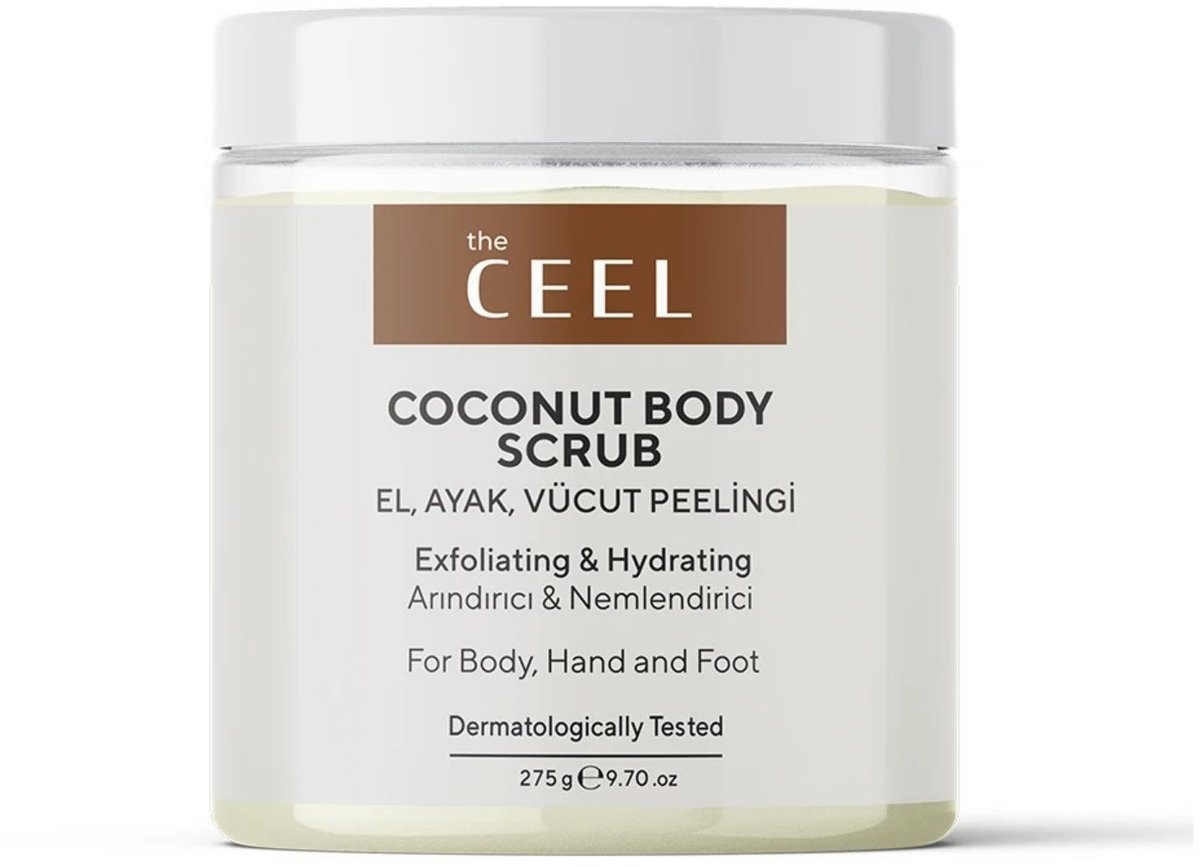 The Ceel Hydraterende, voedende en zuiverende lichaamspeeling met kokosextract - Coconut body scrub - Body peeling scrub voor lichaam, handen en voeten 275 gr