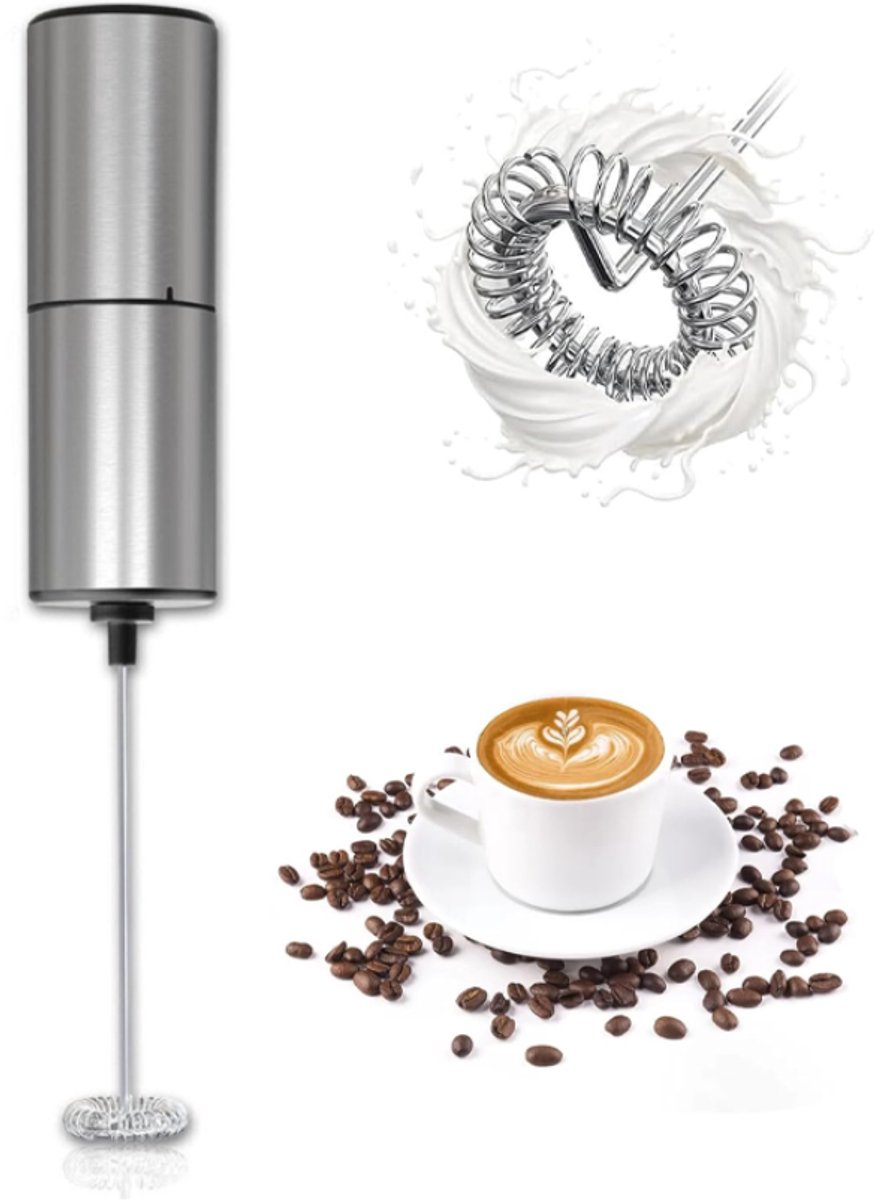 Elektrische Melkopschuimer - Melkschuimer - Draadloos op Batterijen (niet inbegrepen) - Zonder Stekker - Handmatige Melkopschuimer - RVS+ABS - voor Melk, Matcha, Koffie, Warme Chocolademelk