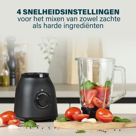 Princess 212092 Black Steel Blender 1000 - 4 Snelheden – Krachtig 1000W - 1.5 L - Glaskan - Ice Crush - Vaatwasmachine bestendig