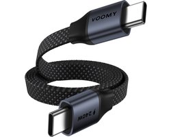 Voomy USB C Kabel 240W - 2 Meter - USB-C naar USB-C - Platte Oplaadkabel Geschikt voor Telefoon, Tablet & Laptop - Space Grey