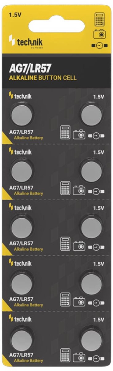 Technik Knoopcel Batterijen AG7 / LR57 / 195 / 395 - 1.5V - Alkaline - Blister van 10 stuks
