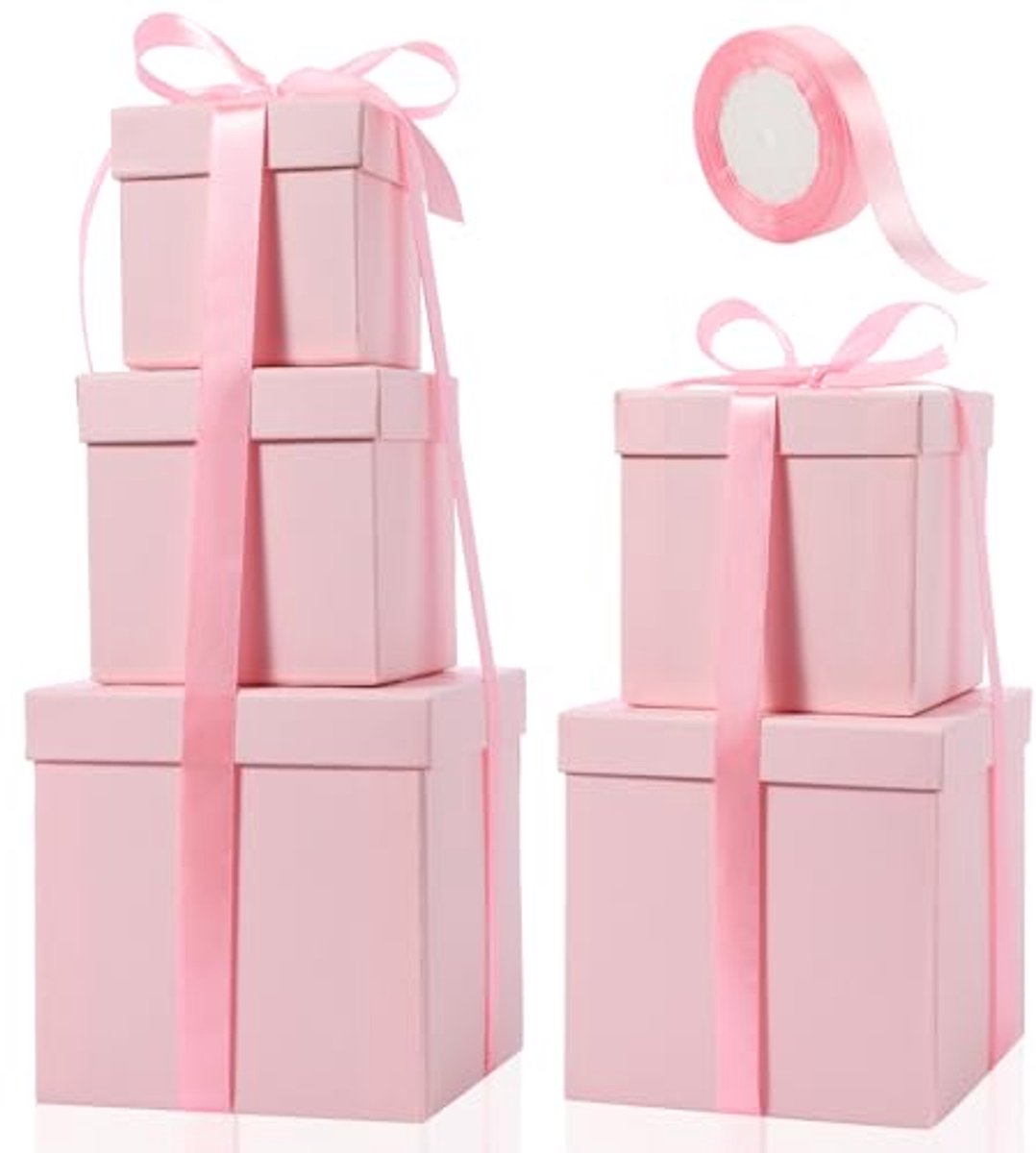 Decoratieve vierkante geschenkdozen met deksel en lint - 5 stuks in verschillende maten voor elke gelegenheid