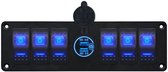 Panneau de commutation ProRide 12 V pour voiture/bateau - Prise USB 2 Portes avec interrupteur - QC3.0 - PUSB1QC-B - 6 interrupteurs - Blauw