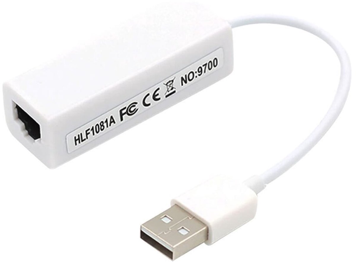 Ethernet Adapter - USB A naar Ethernet - RJ45 - USB 2.0 - 10/100Mbps - Wit
