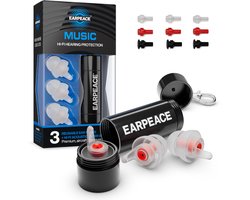 EarPeace Festival Oordopjes - Earplugs Festival - Herbruikbare Partyplugs met Opbergcase - Gehoorbescherming tot 26 dB - 6 Oordoppen in 2 Maten (3x Small & 3x Standaard) - Oordopjes voor Muziek, Festivals & Concerten - Transparant