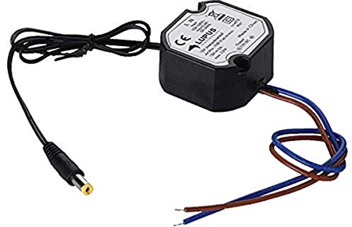 Lupus-Electronics 12V DC 1A inbouwvoeding, weerbestendig, optimaal voor IP-camera's met DC-aansluitstekker, max. 12W, 50x48x25mm