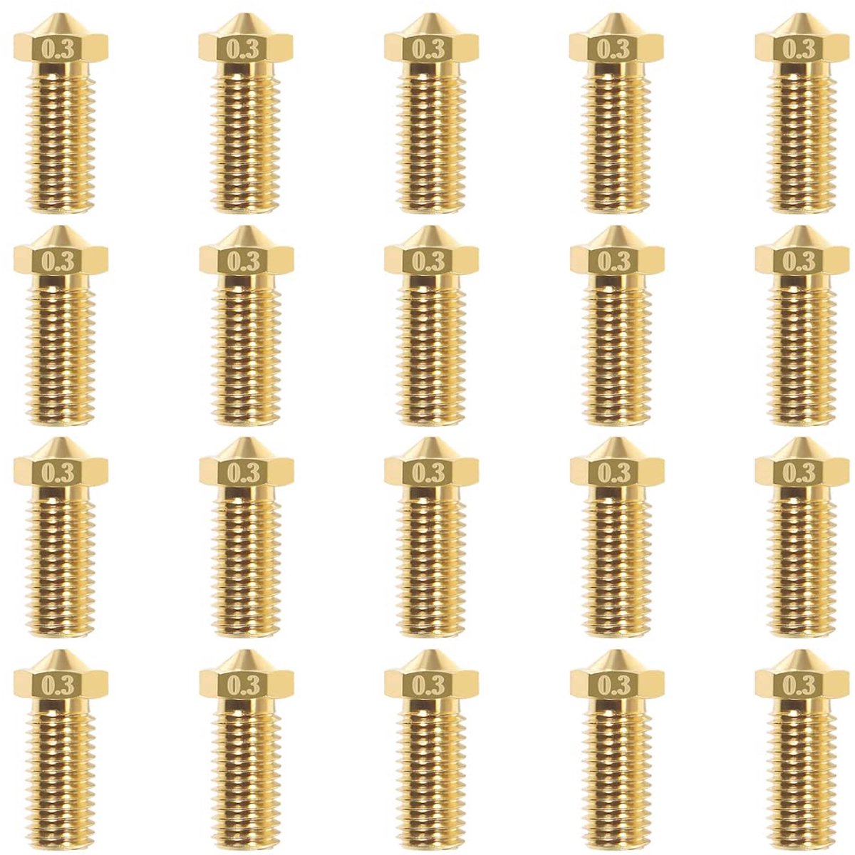 3D printer reserveonderdelen - 3D Printer Nozzles - 20-delige 0,3mm Vulkanische Messing Nozzles, Geschikt voor V5/V6 3D Printers